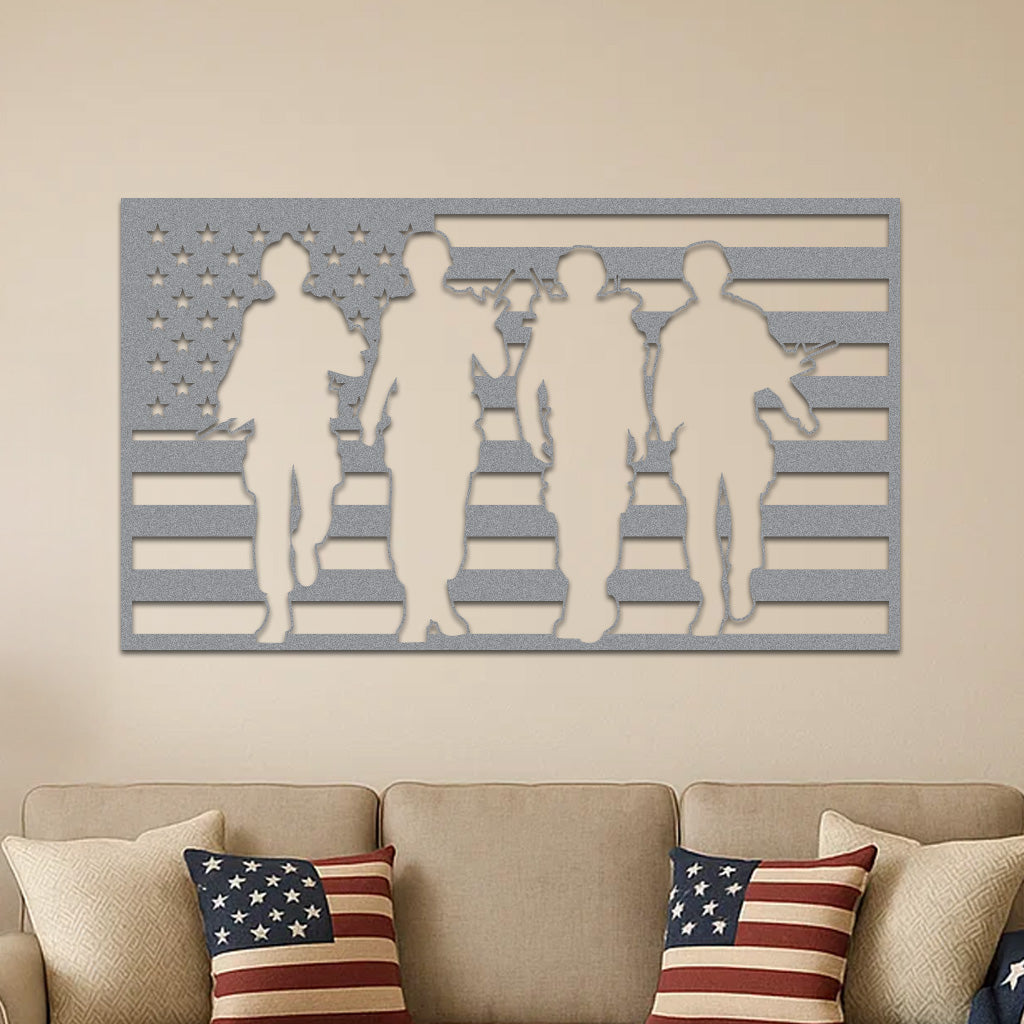 American Flag and Soldiers