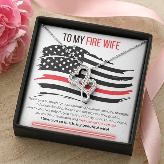 To My Firefighter Wife Necklace Double Hearts Necklace
