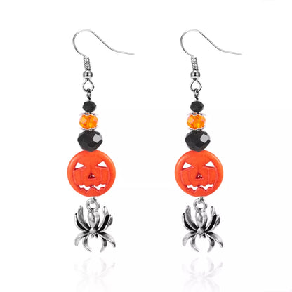 Halloween Spider Pumpkin Drop Earrings