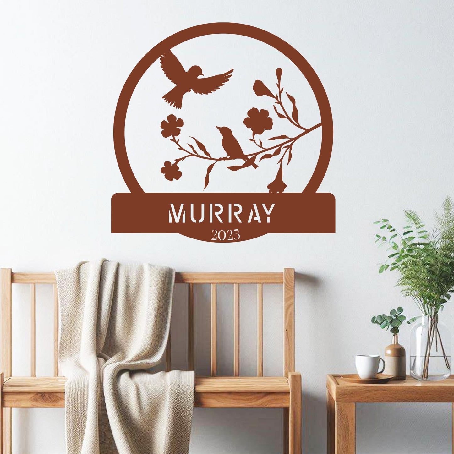 Birds on Branch w Name Sign