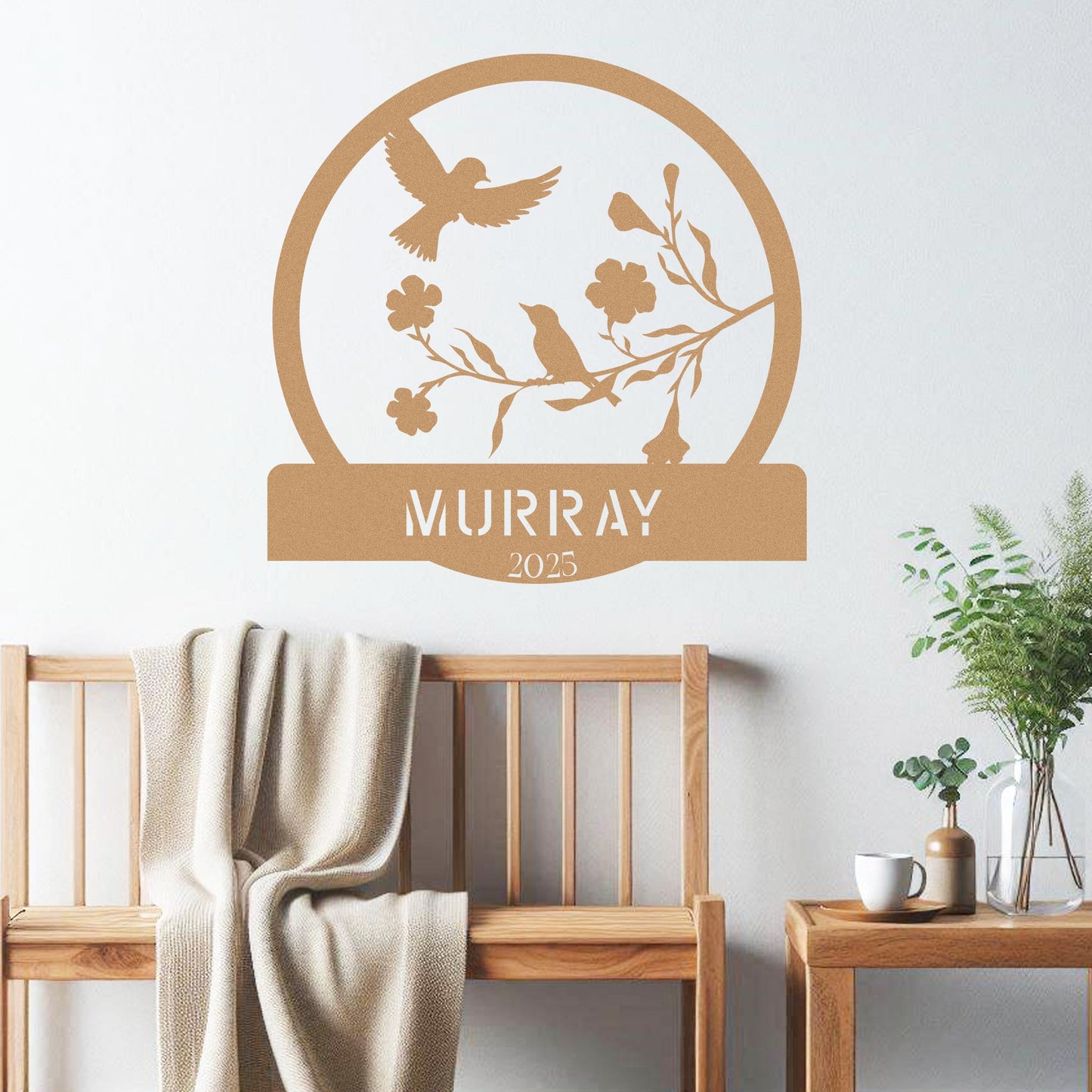 Birds on Branch w Name Sign