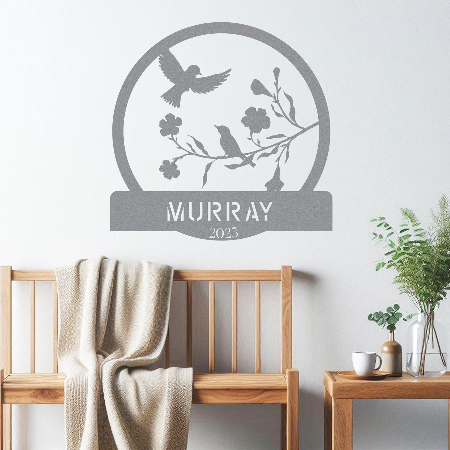 Birds on Branch w Name Sign