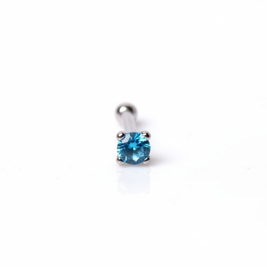 14Kt White Gold Stud Nose Ring with Prong Setting Gem - multiple options are available