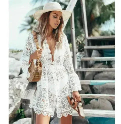 Boho Lace Maxi Beach Cover-Up Dress