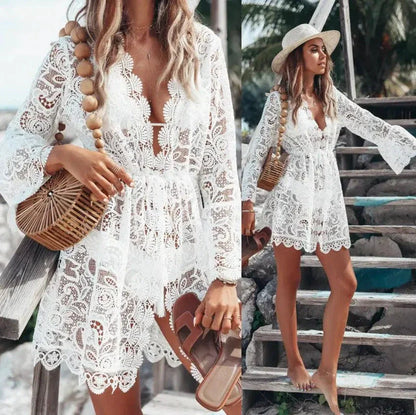 Boho Lace Maxi Beach Cover-Up Dress