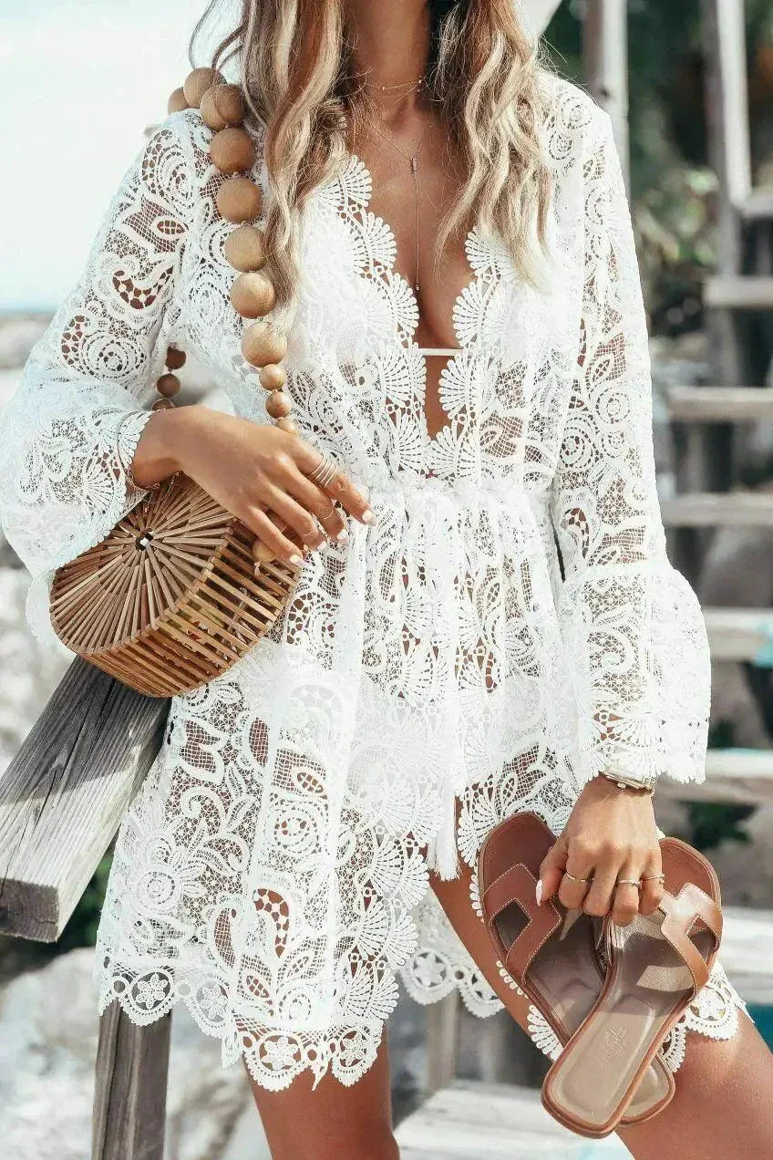 Boho Lace Maxi Beach Cover-Up Dress