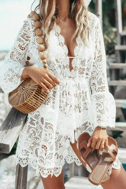 Boho Lace Maxi Beach Cover-Up Dress