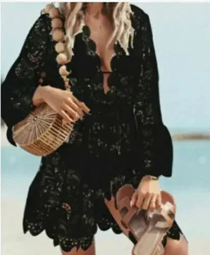 Boho Lace Maxi Beach Cover-Up Dress