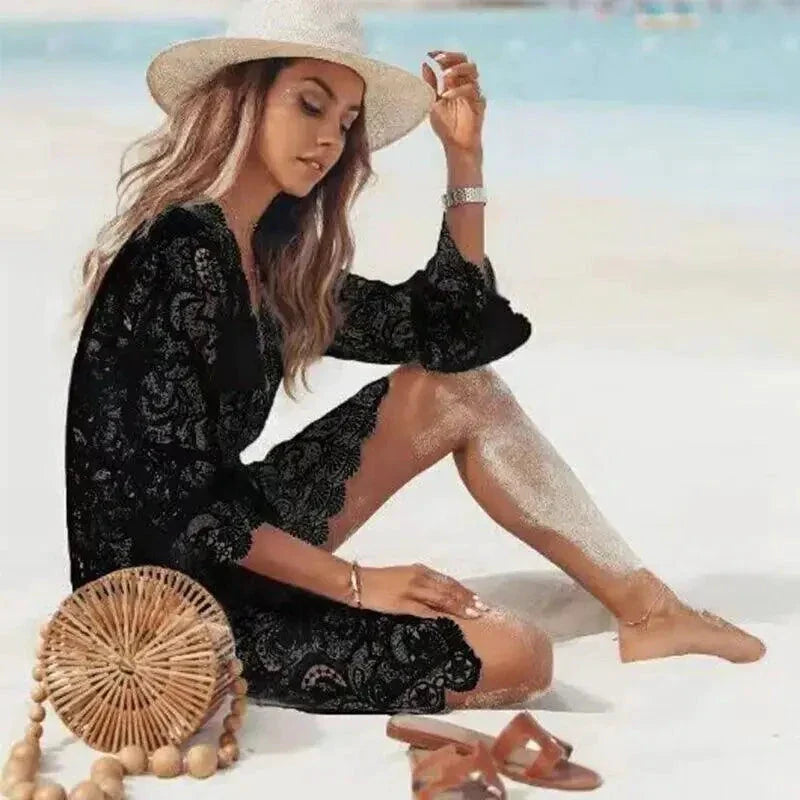 Boho Lace Maxi Beach Cover-Up Dress