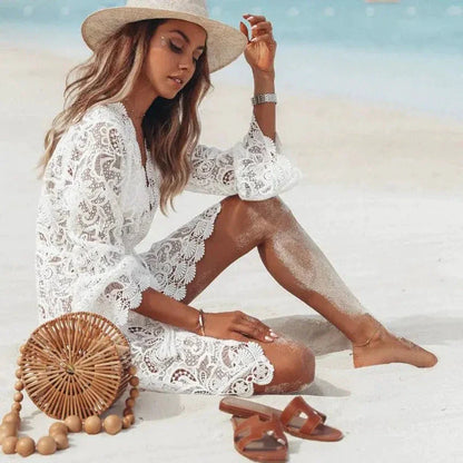 Boho Lace Maxi Beach Cover-Up Dress