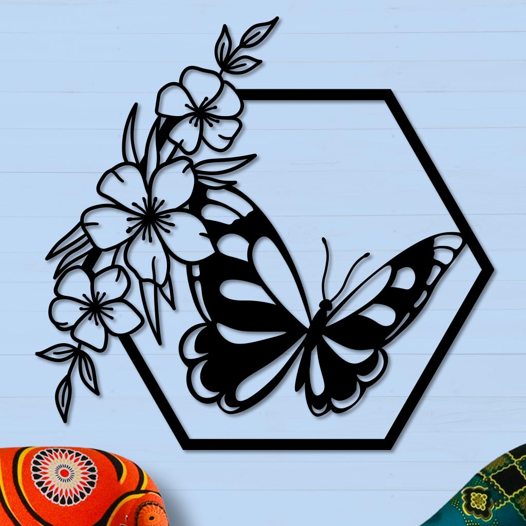 Butterfly in Hexagon with Buttercups Sign