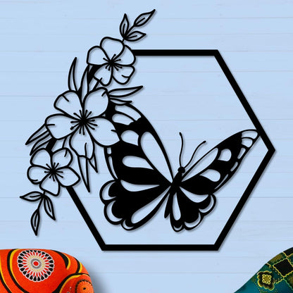 Butterfly in Hexagon with Buttercups Sign