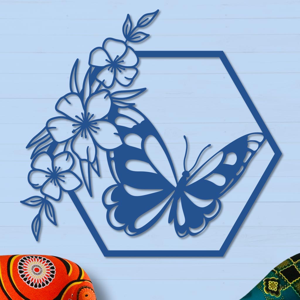 Butterfly in Hexagon with Buttercups Sign