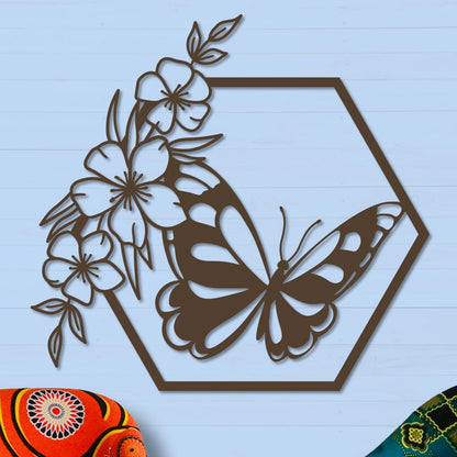 Butterfly in Hexagon with Buttercups Sign