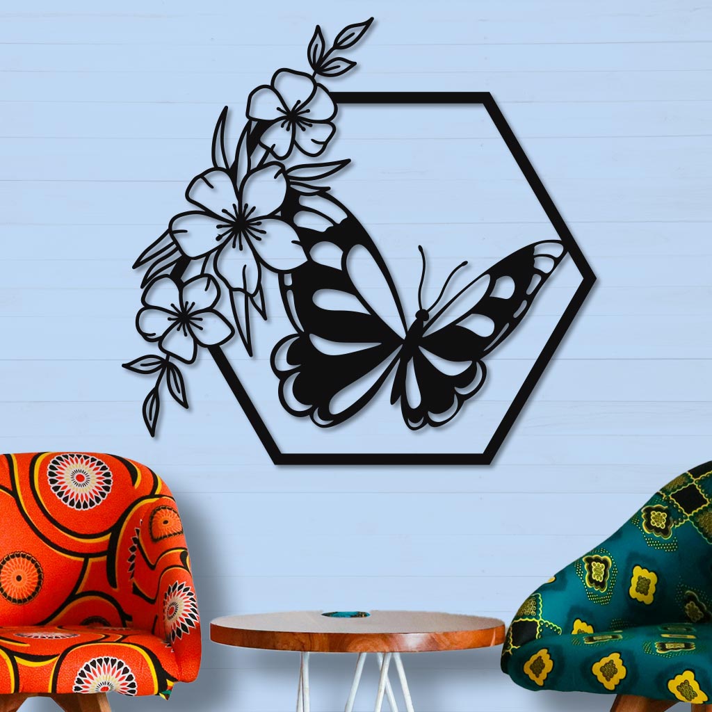 Butterfly in Hexagon with Buttercups Sign