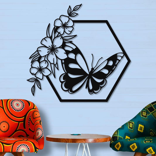Butterfly in Hexagon with Buttercups Sign