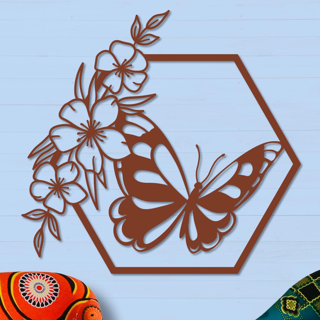 Butterfly in Hexagon with Buttercups Sign