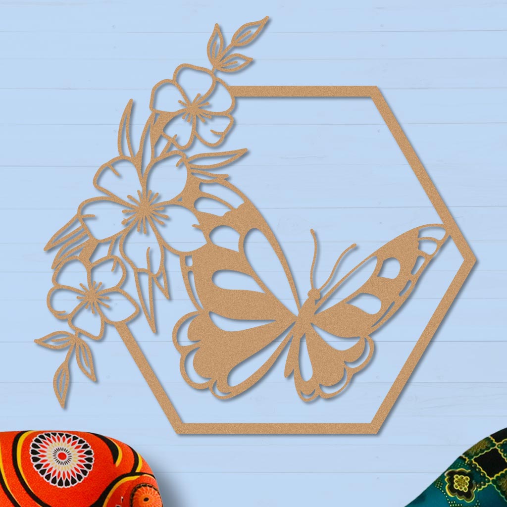 Butterfly in Hexagon with Buttercups Sign