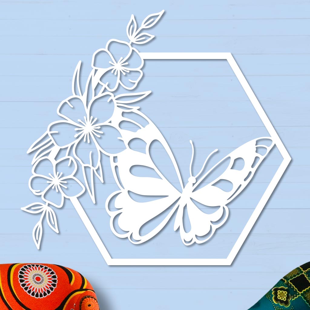 Butterfly in Hexagon with Buttercups Sign