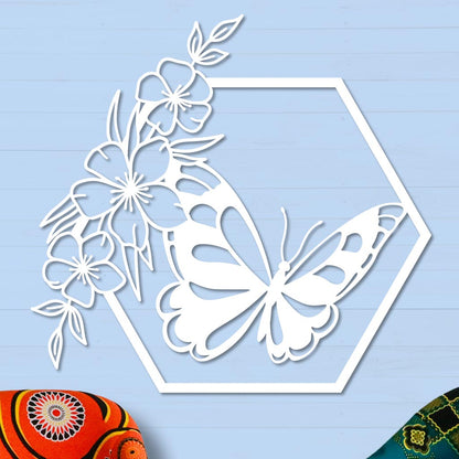 Butterfly in Hexagon with Buttercups Sign