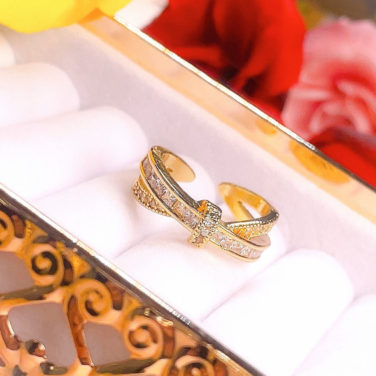 MaCross Ring - Gold Plated Adjustable Ring with Crystals