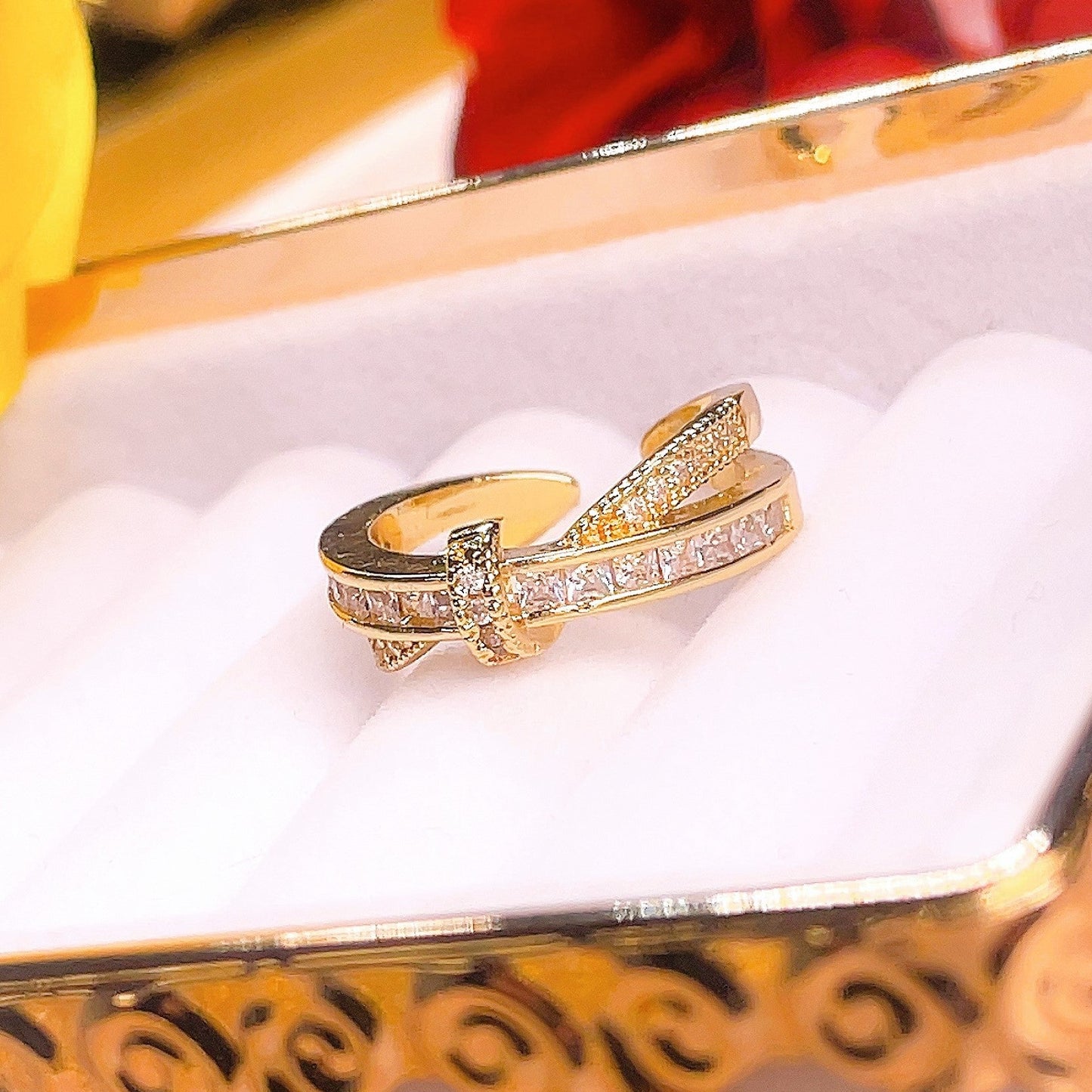 MaCross Ring - Gold Plated Adjustable Ring with Crystals