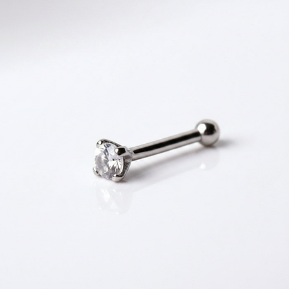 14Kt White Gold Stud Nose Ring with Prong Setting Gem - multiple options are available
