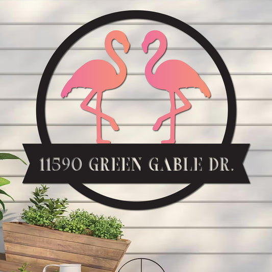 Colorful Flamingos Address Sign