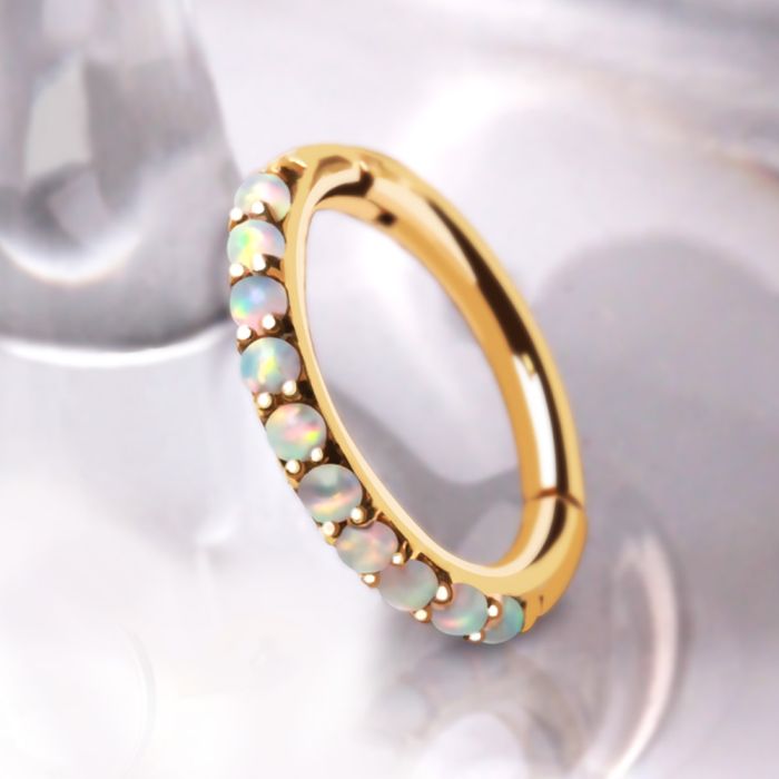 14Kt Yellow Gold Multi-Synthetic Opal Clicker Ring