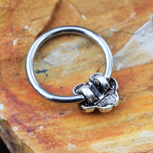 316L Stainless Steel Captive Bead Ring with Antique Plated Flower
