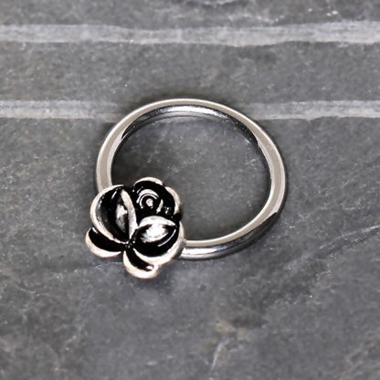 316L Stainless Steel Captive Bead Ring with Antique Plated Flower