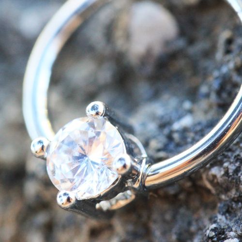 316L Stainless Steel Prong Set CZ Captive Bead Ring / Septum Ring