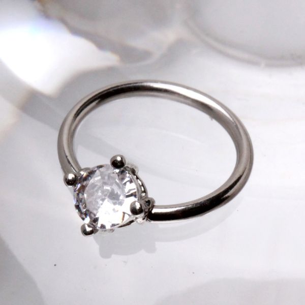 316L Stainless Steel Prong Set CZ Captive Bead Ring / Septum Ring
