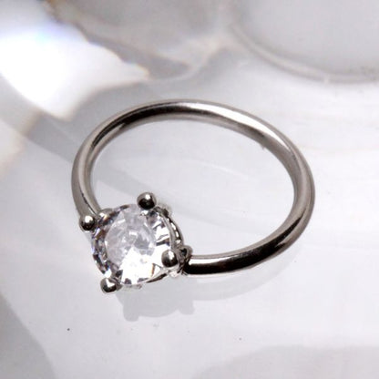 316L Stainless Steel Prong Set CZ Captive Bead Ring / Septum Ring