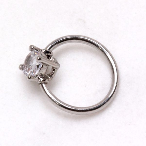 316L Stainless Steel Prong Set CZ Captive Bead Ring / Septum Ring