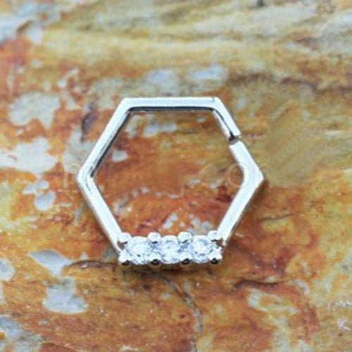 316L Stainless Steel Multi Jeweled Hexagon Captive Bead Ring / Cartilage Earring - Fashion Hut Jewelry