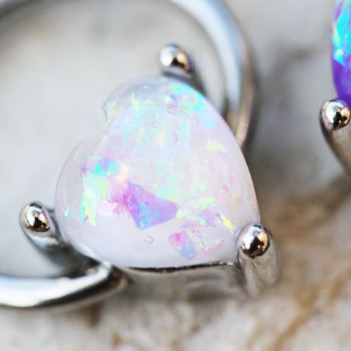 Synthetic Opal Heart Snap-in Captive Bead Ring / Septum Ring