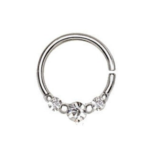 316L Stainless Steel Clear CZ Trio Annealed Seamless Ring / Septum Ring | Fashion Hut Jewelry