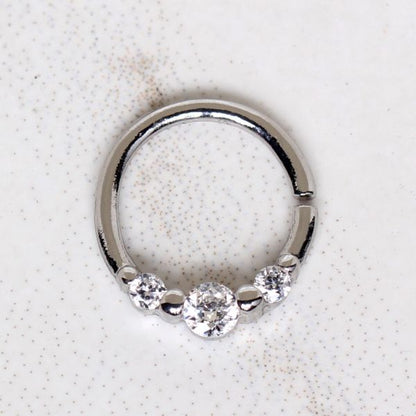 316L Stainless Steel Clear CZ Trio Annealed Seamless Ring / Septum Ring