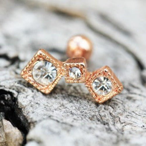 Rose Gold Art of Brilliance Triple Square Drop Cartilage Earring | Fashion Hut Jewelry