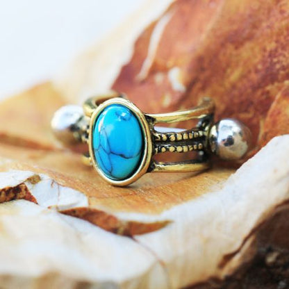 Antique Gold Cartilage Ear Cuff with Oval Turquoise Stone - Fashion Hut Jewelry