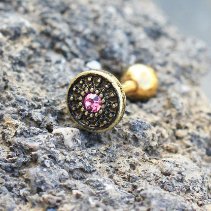 Gold Antique Tribal Shield Cartilage Earring