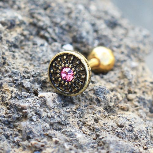 Gold Antique Tribal Shield Cartilage Earring
