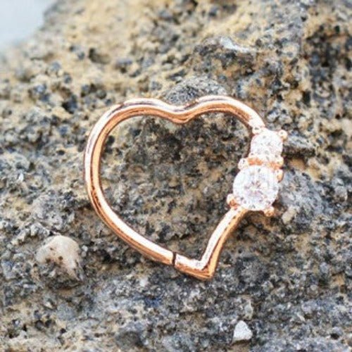 Annealed Rose Gold Jeweled Heart Cartilage Earring | Fashion Hut Jewelry