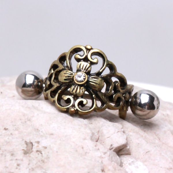 Antique Gold Gemmed Floral Cartilage Ear Cuff