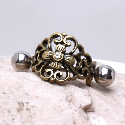 Antique Gold Gemmed Floral Cartilage Ear Cuff