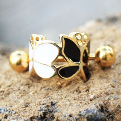 Gold Plated Black and White Butterfly Cartilage Ear Cuff