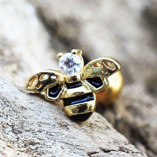 Yellow Gold Jeweled Bumblebee Cartilage Earring