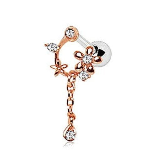 Rose Gold Enchanted Flower Vine Dangle Cartilage Earring | Fashion Hut Jewelry