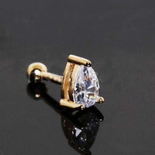 14Kt Yellow Gold Prong Set Teardrop Cartilage Earring | Fashion Hut Jewelry